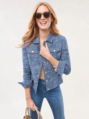 J. McLaughlin Womens Jacket Colby Tweed Gold Button Medium Preppy Linen Medium